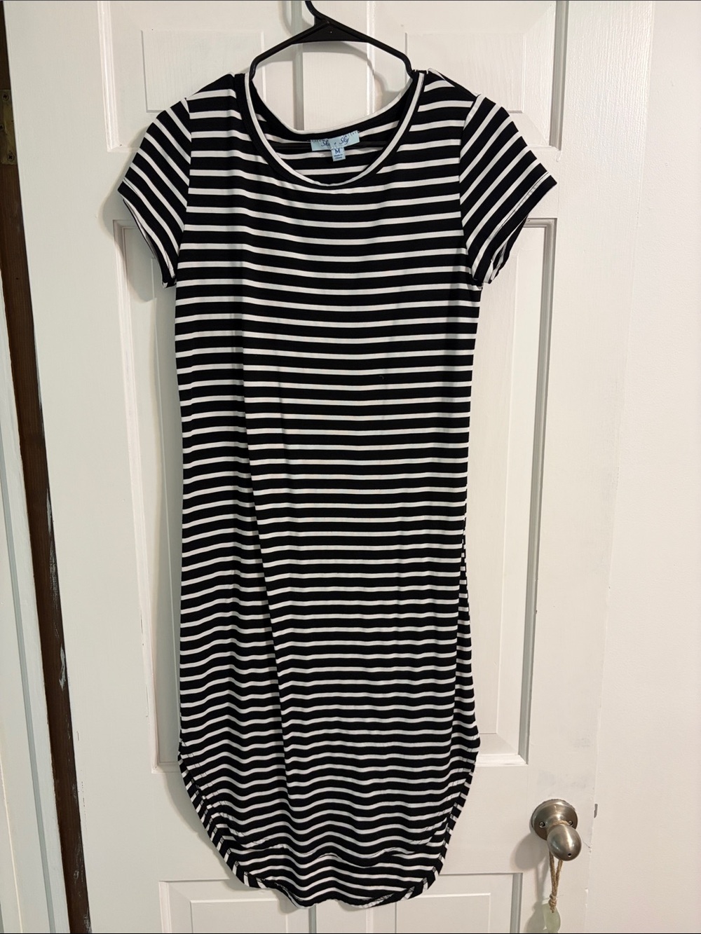 She + Sky Black and White Striped Midi Dress